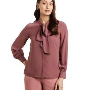 Symbol Premium Women's Bow Tie Top (Regular Fit | Solid | Desk-to-Dinner)